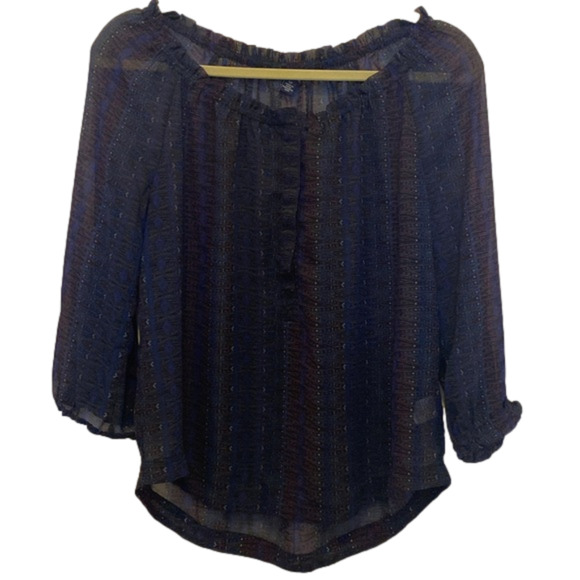 AEO Boho Blouse Semi Sheer 3/4 Sleeve Size Small - Picture 1 of 11